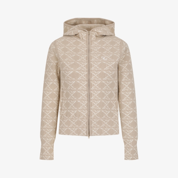 사우스케이프 여성 볼란테 자카드 니트 후드 집업_베이지