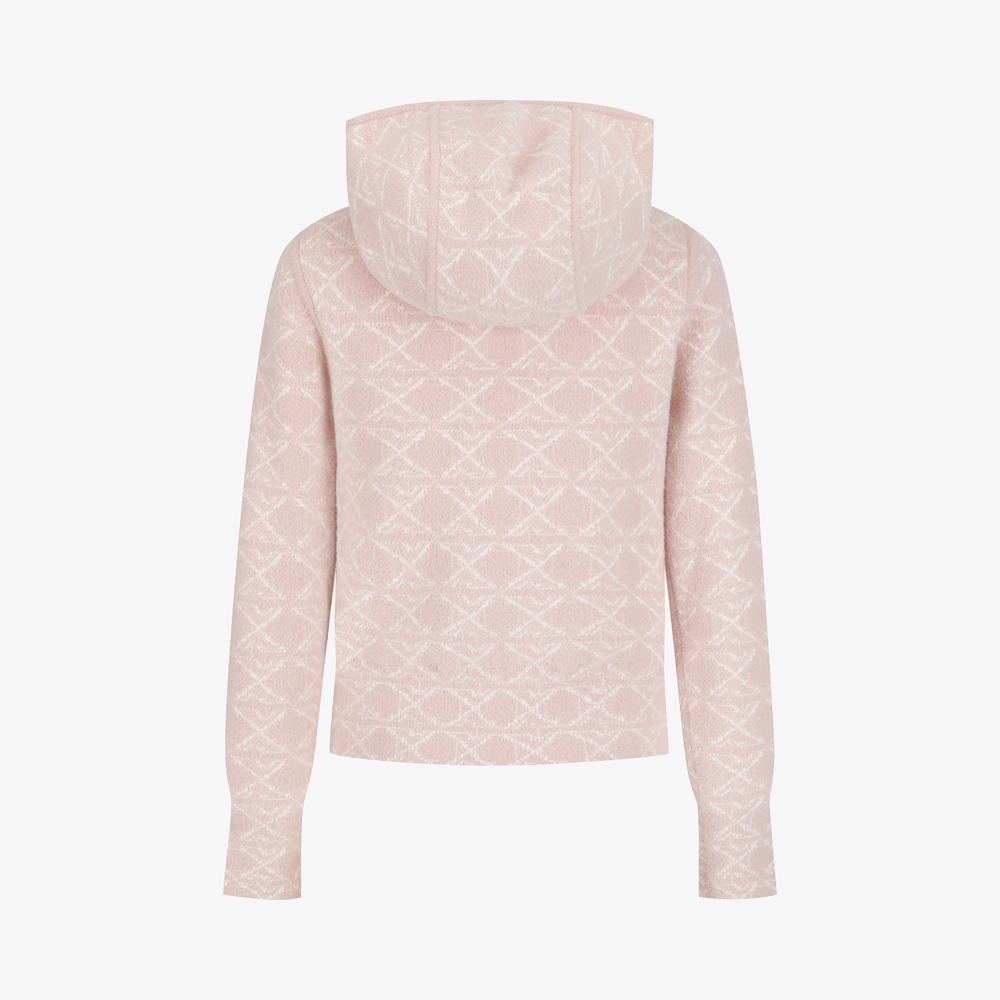 사우스케이프 여성 볼란테 자카드 니트 후드 집업_라이트 핑크