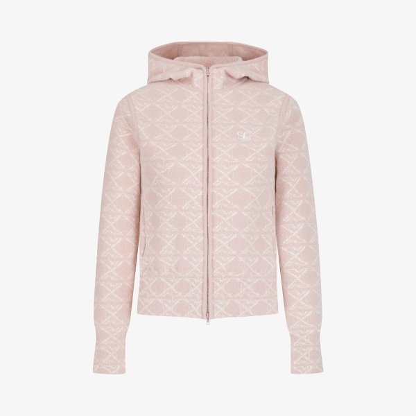 사우스케이프 여성 볼란테 자카드 니트 후드 집업_라이트 핑크