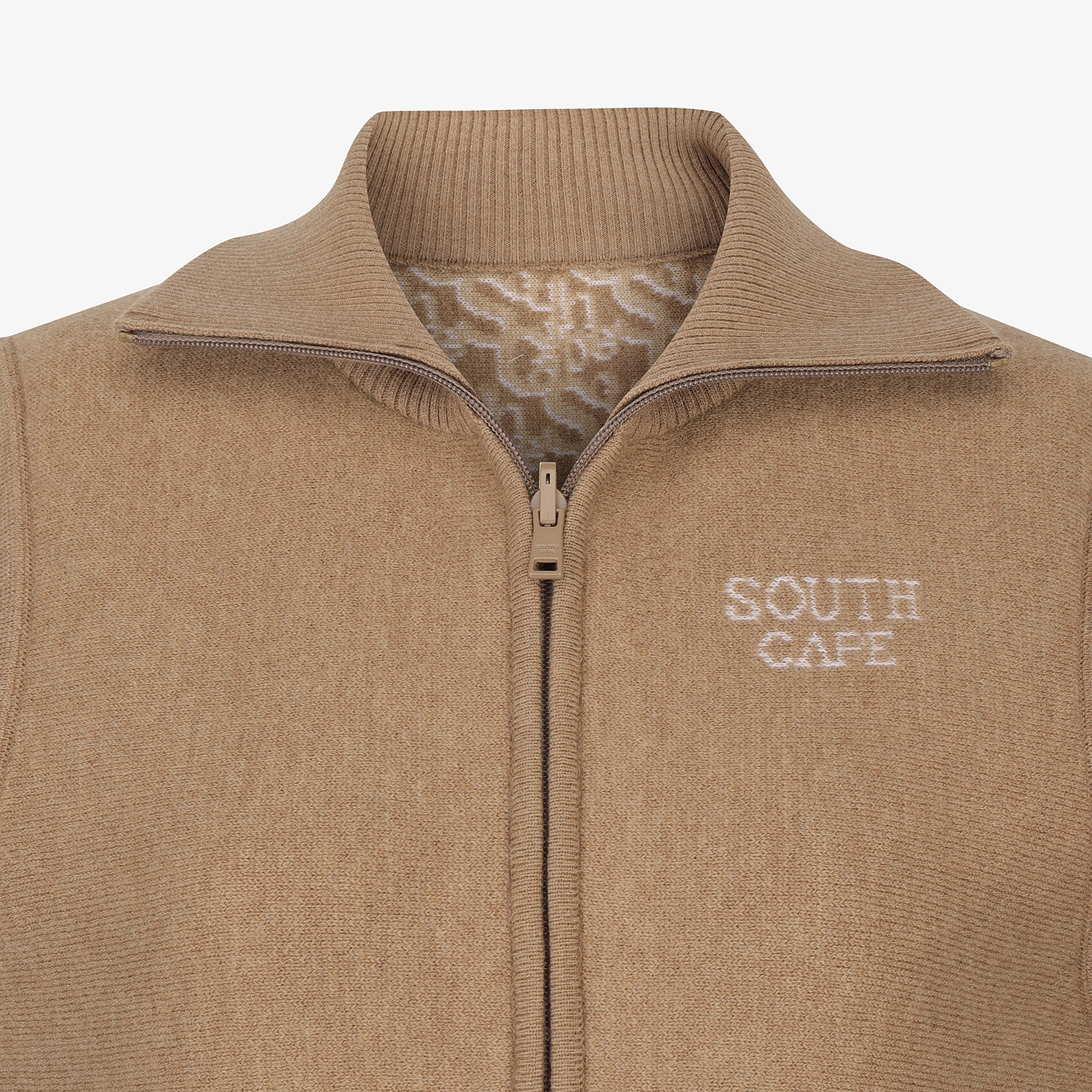 사우스케이프 여성 리버시블 자카드 니트 집업 베스트_베이지