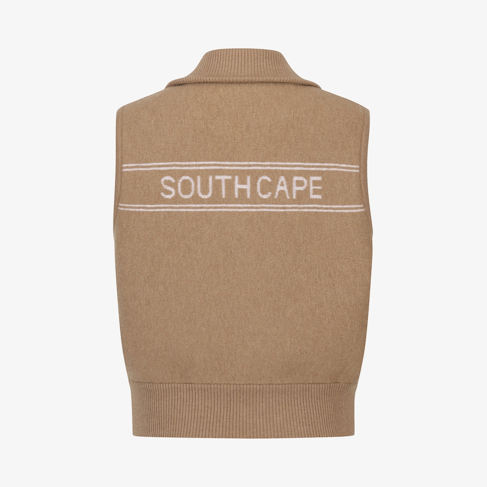 사우스케이프 여성 리버시블 자카드 니트 집업 베스트_베이지