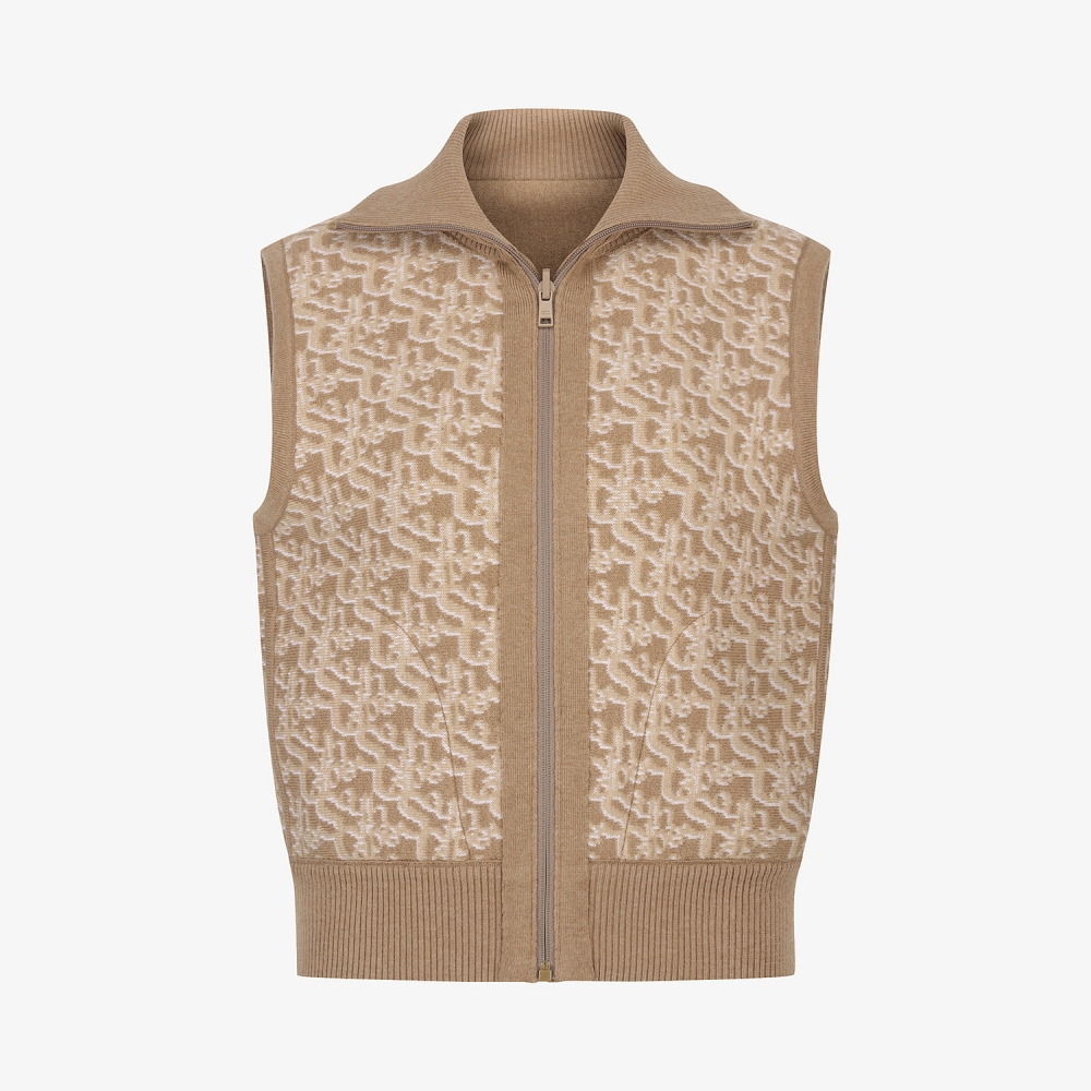 사우스케이프 여성 리버시블 자카드 니트 집업 베스트_베이지