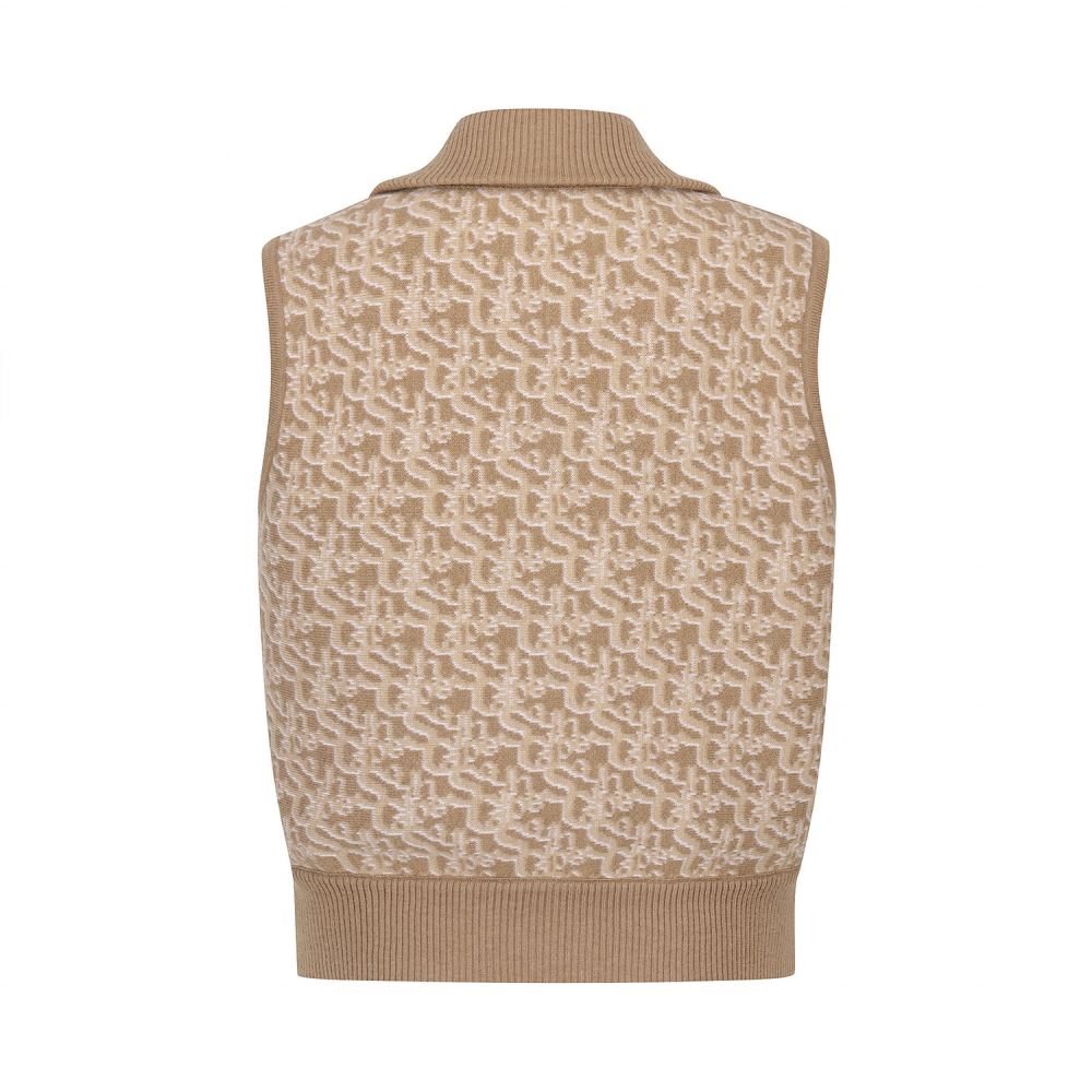 사우스케이프 여성 리버시블 자카드 니트 집업 베스트_베이지