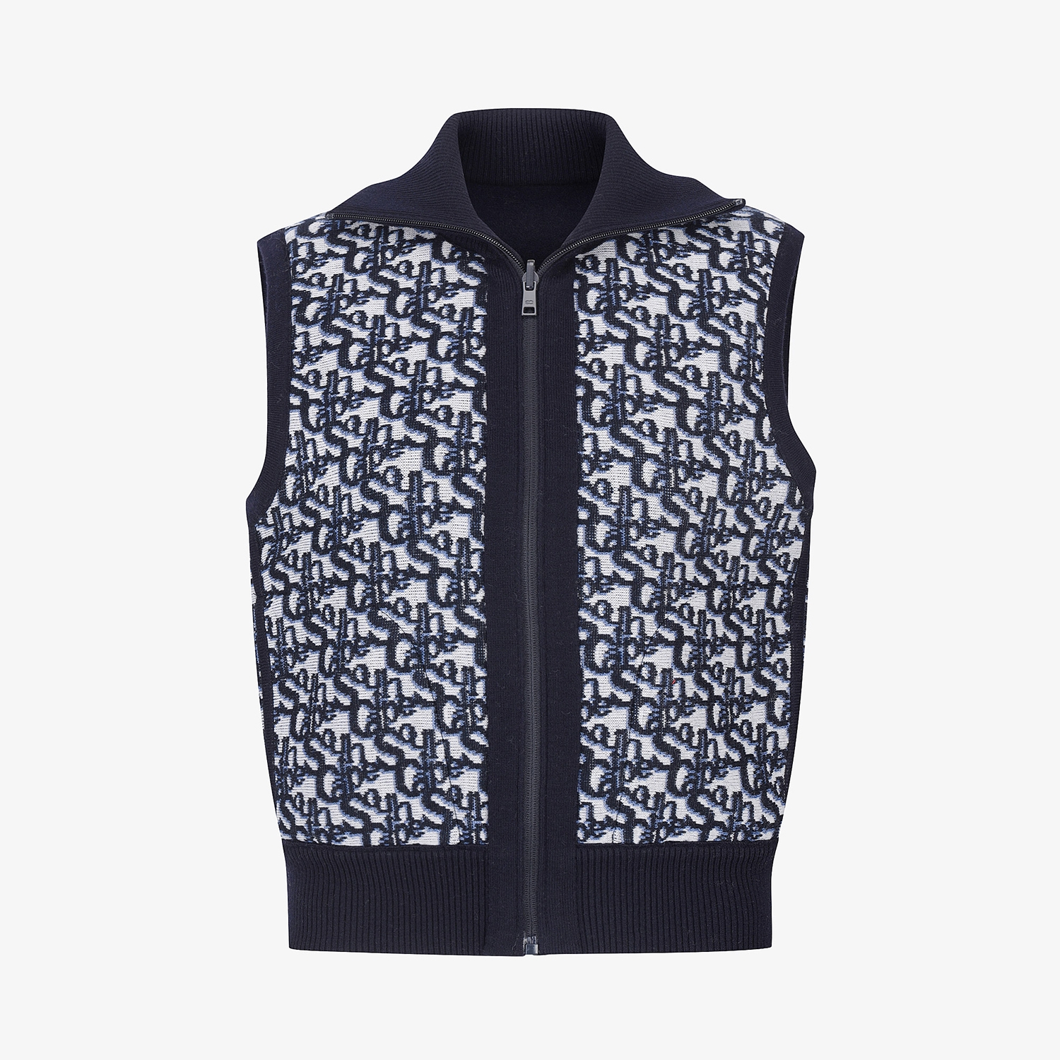 사우스케이프 여성 리버시블 자카드 니트 집업 베스트_네이비