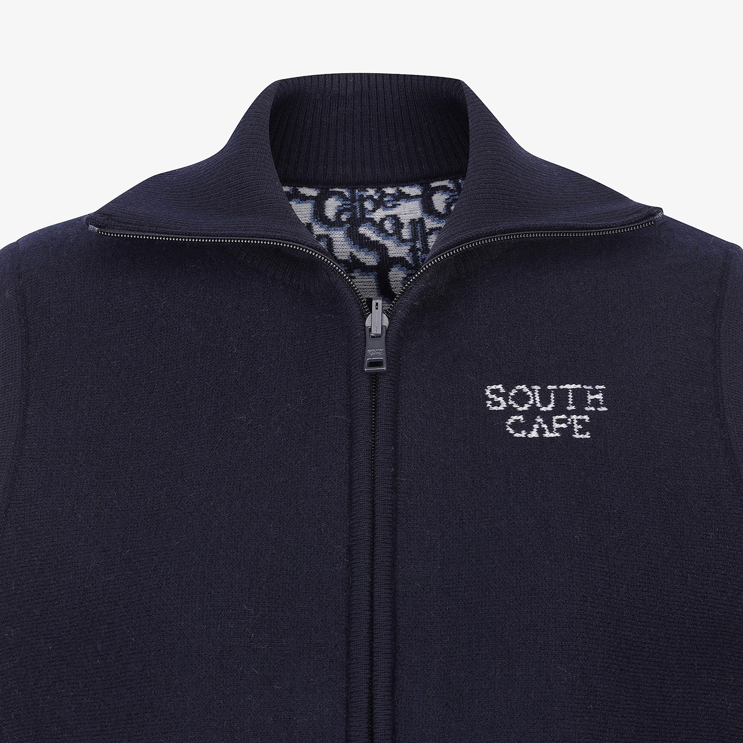 사우스케이프 여성 리버시블 자카드 니트 집업 베스트_네이비