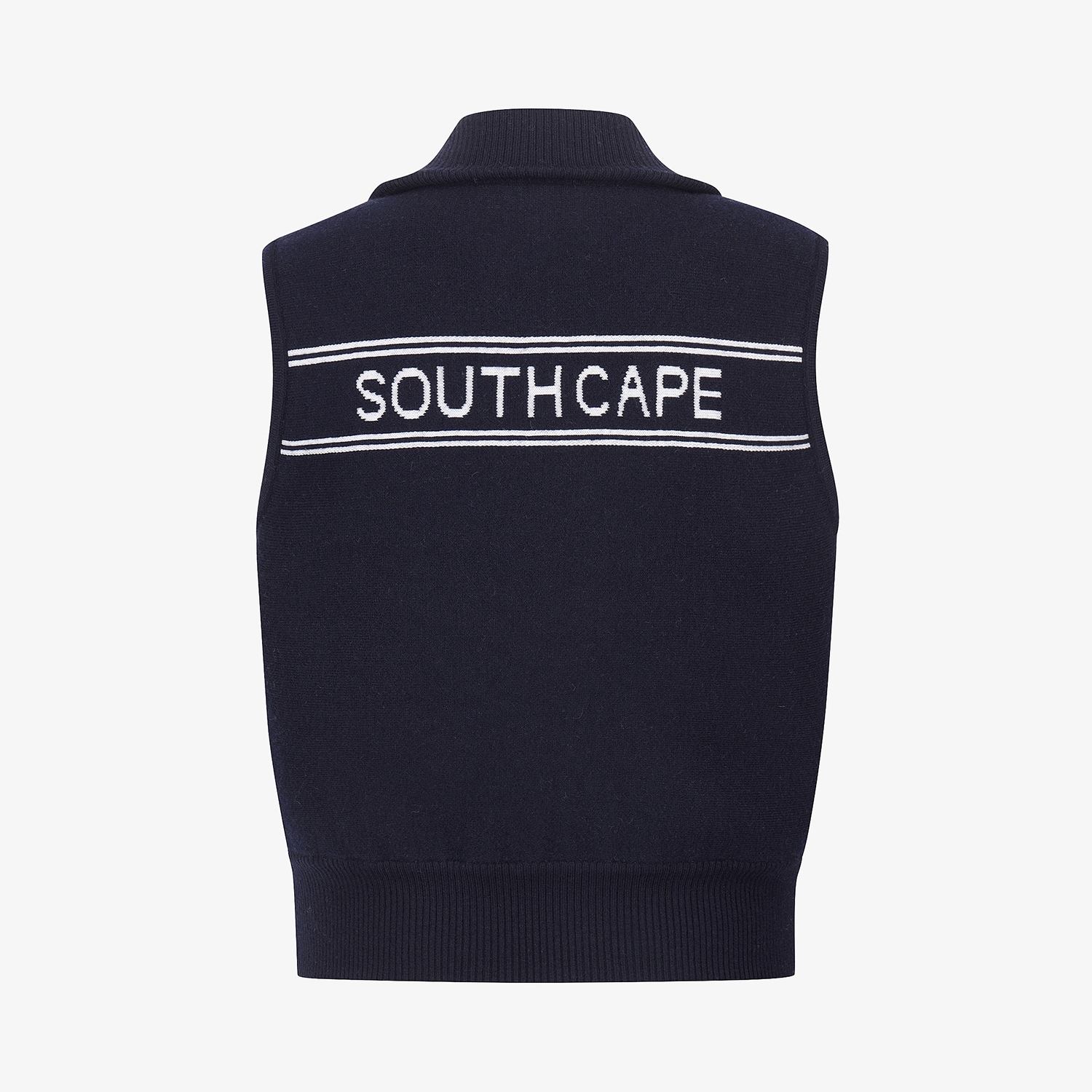 사우스케이프 여성 리버시블 자카드 니트 집업 베스트_네이비