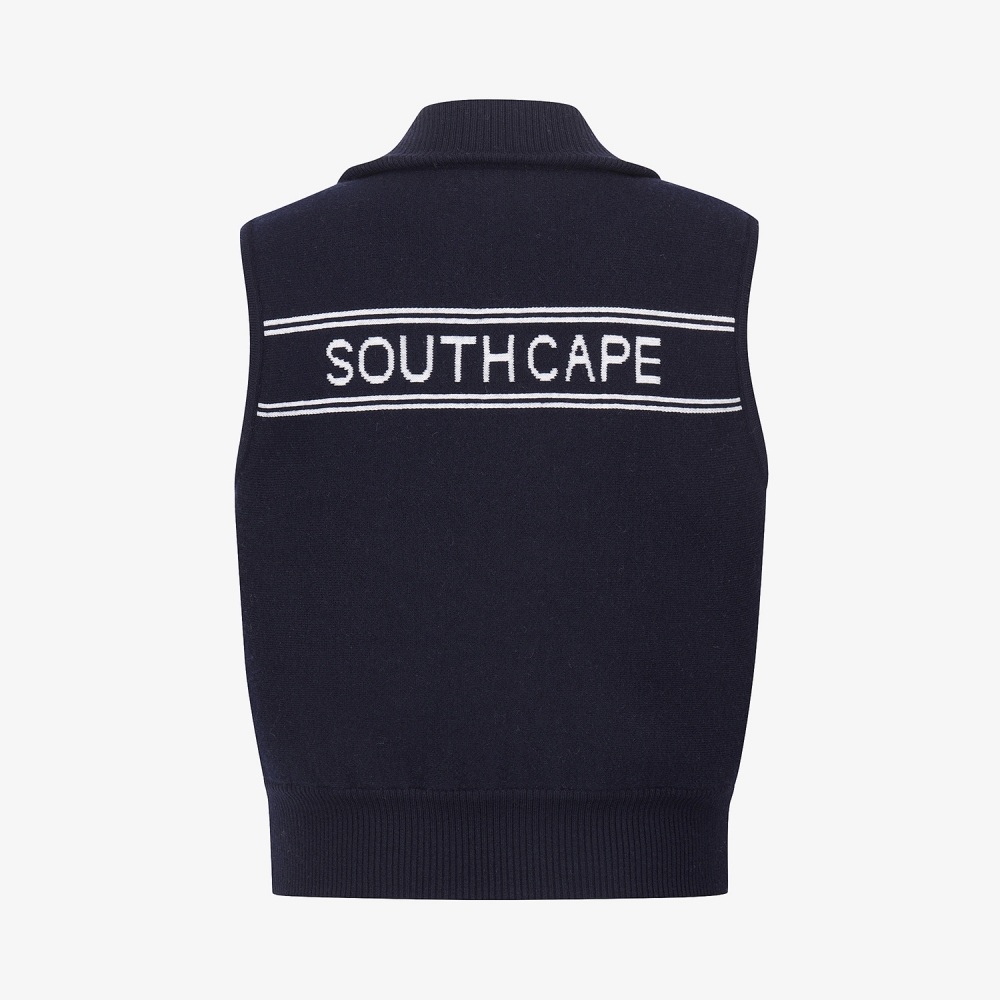 사우스케이프 여성 리버시블 자카드 니트 집업 베스트_네이비