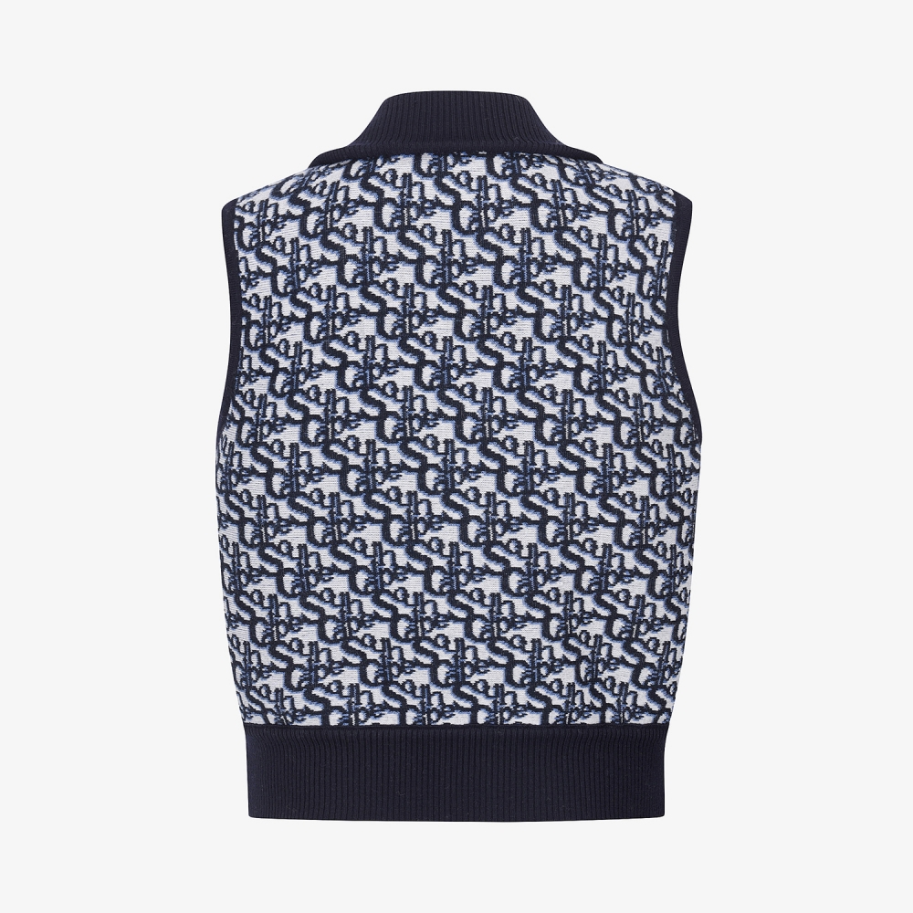 사우스케이프 여성 리버시블 자카드 니트 집업 베스트_네이비