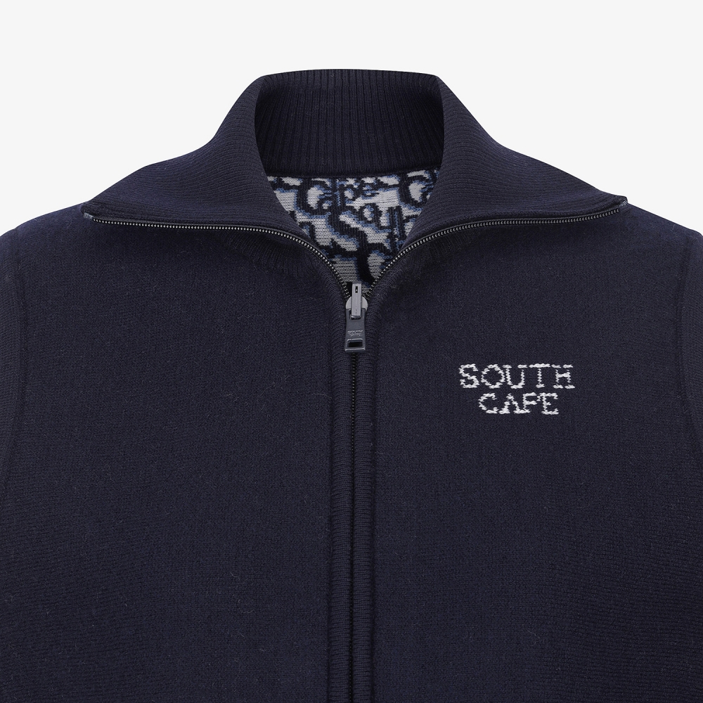 사우스케이프 여성 리버시블 자카드 니트 집업 베스트_네이비