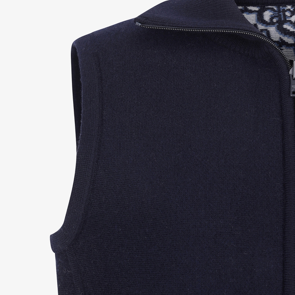 사우스케이프 여성 리버시블 자카드 니트 집업 베스트_네이비