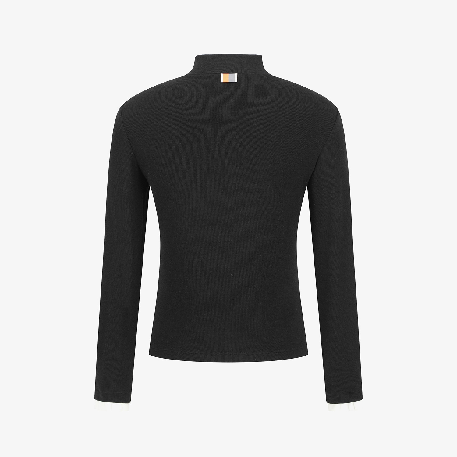 사우스케이프 여성 프릴 넥 울 하프 집업 티셔츠_블랙