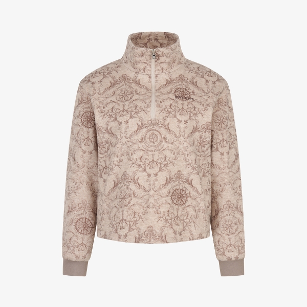 여성 사우스크로스 울 모크넥 하프집 티셔츠_베이지