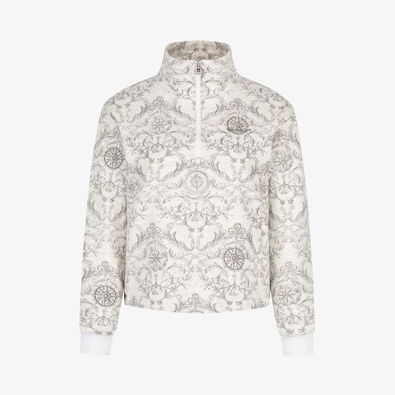 여성 사우스크로스 울 모크넥 하프집 티셔츠_그레이 베이지