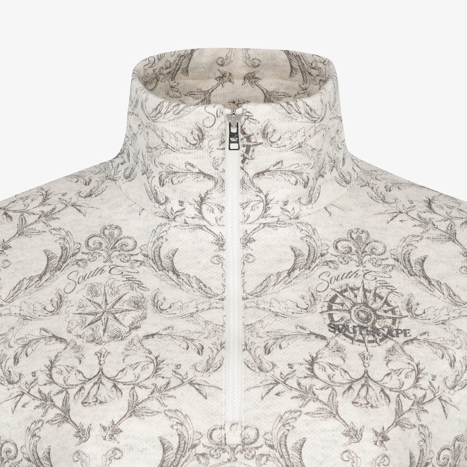 여성 사우스크로스 울 모크넥 하프집 티셔츠_그레이 베이지