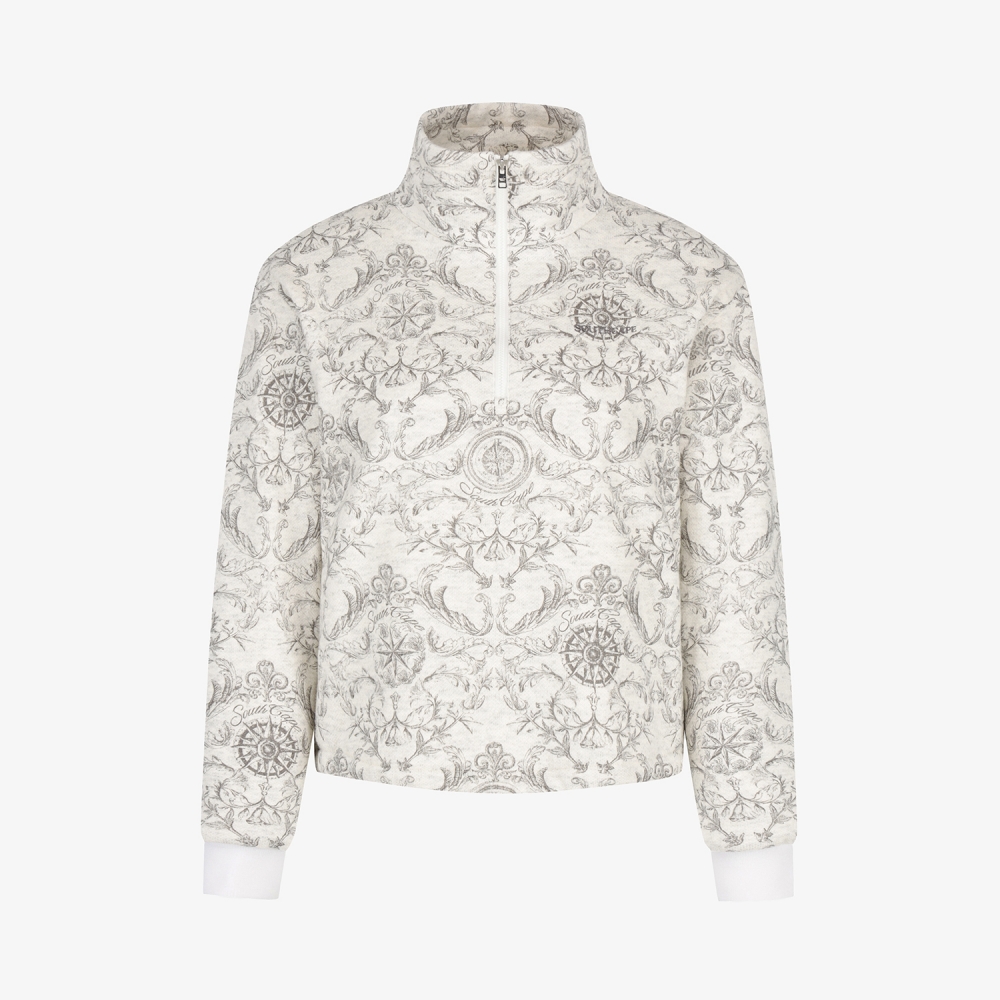 여성 사우스크로스 울 모크넥 하프집 티셔츠_그레이 베이지