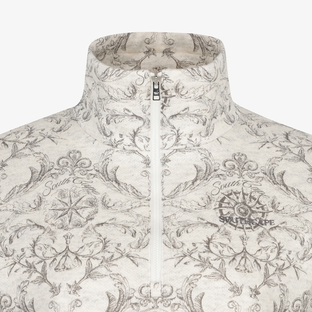 여성 사우스크로스 울 모크넥 하프집 티셔츠_그레이 베이지