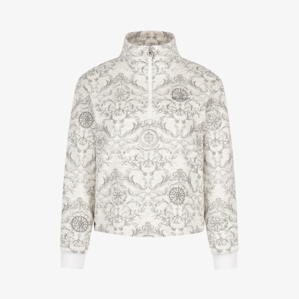 여성 사우스크로스 울 모크넥 하프집 티셔츠_그레이 베이지