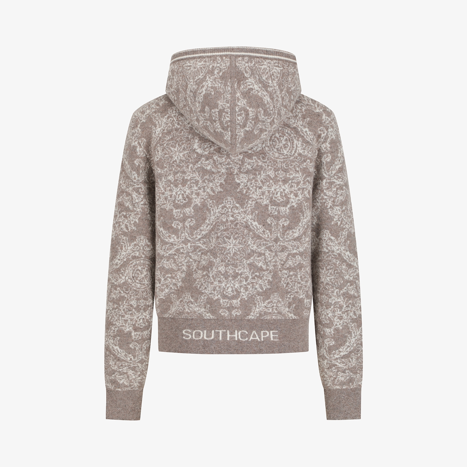 여성 사우스크로스 패턴 캐시미어 니트 후드 집업_멜란지 베이지