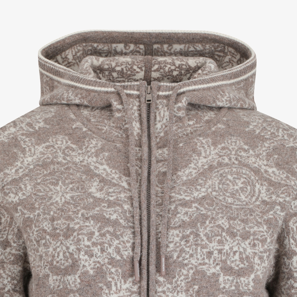 여성 사우스크로스 패턴 캐시미어 니트 후드 집업_멜란지 베이지