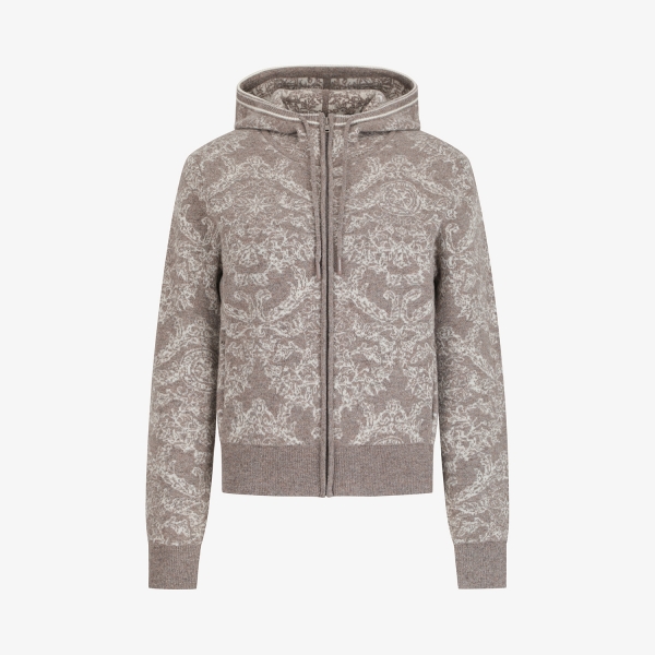 여성 사우스크로스 패턴 캐시미어 니트 후드 집업_멜란지 베이지