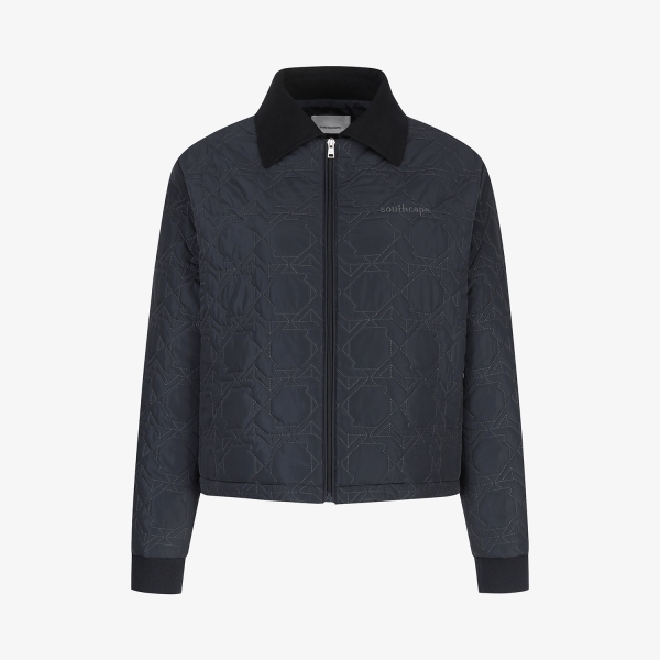 사우스케이프 여성 퀼팅 스웨이드 카라 집업 패딩 점퍼_다크 네이비