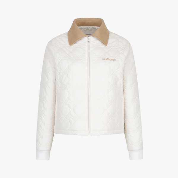 사우스케이프 여성 퀼팅 스웨이드 카라 집업 패딩 점퍼_아이보리