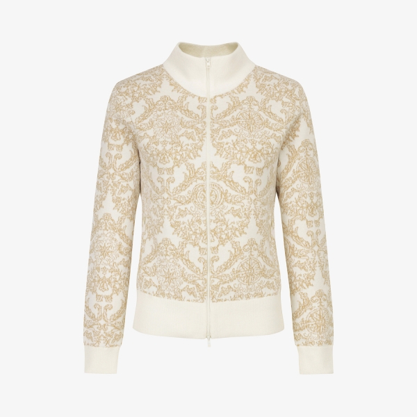 여성 사우스크로스 패턴 울 니트 자카드 집업 니트_베이지