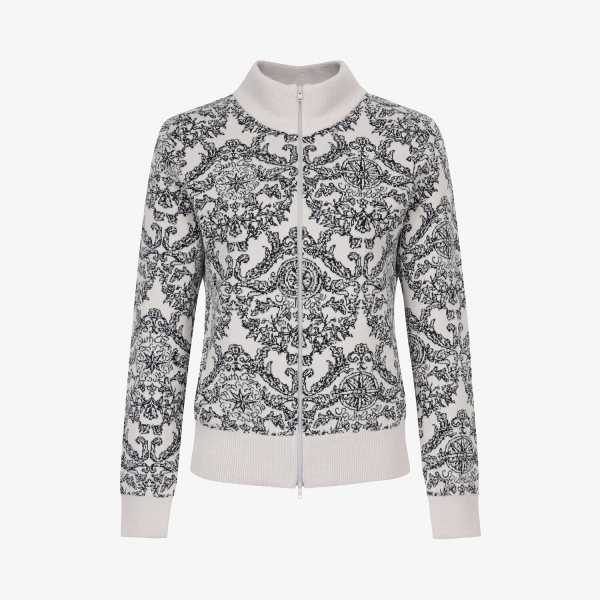 여성 사우스크로스 패턴 울 니트 자카드 집업 니트_네이비