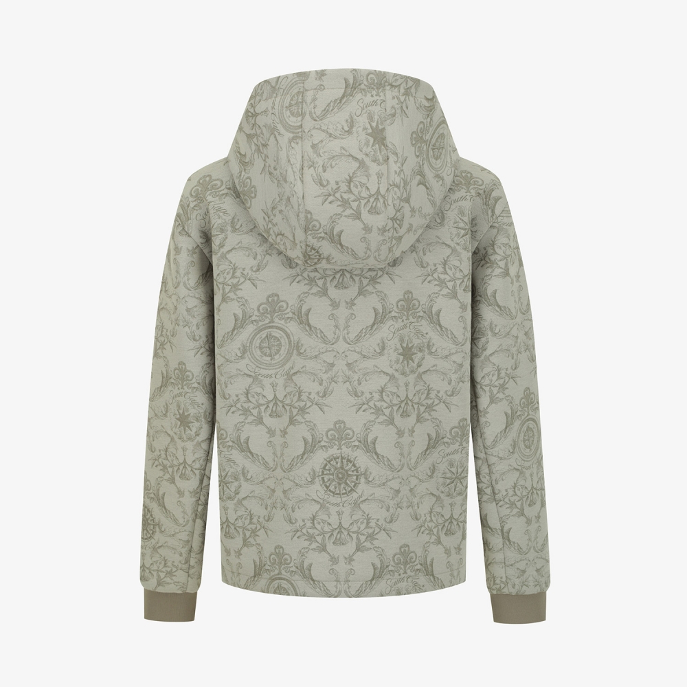 여성 사우스크로스 프린트 저지 집업 후드 티셔츠_카키