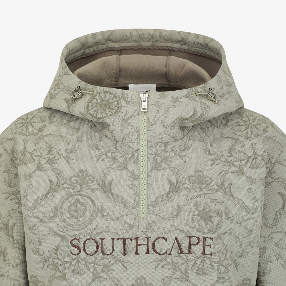 여성 사우스크로스 프린트 저지 집업 후드 티셔츠_카키