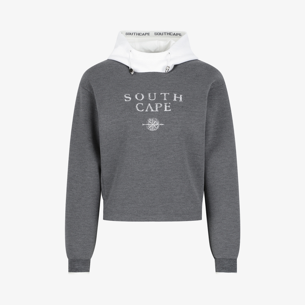 여성 사우스크로스 로고 하프넥 후드 티셔츠_그레이