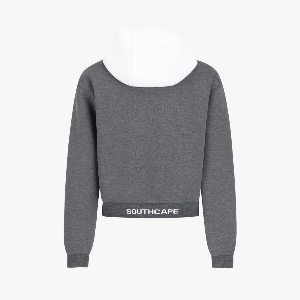 여성 사우스크로스 로고 하프넥 후드 티셔츠_그레이