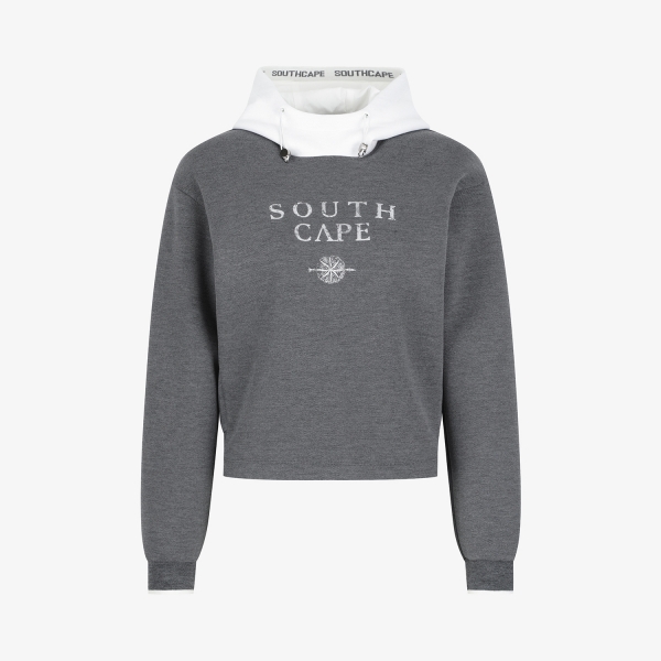 여성 사우스크로스 로고 하프넥 후드 티셔츠_그레이