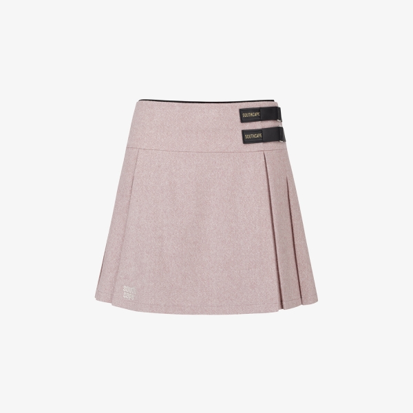 사우스케이프 여성 멜란지 더블 벨트 플리츠 스커트_핑크