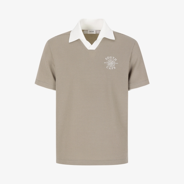 남성 사우스크로스 오픈 카라 와플 조직 티셔츠_카키 베이지