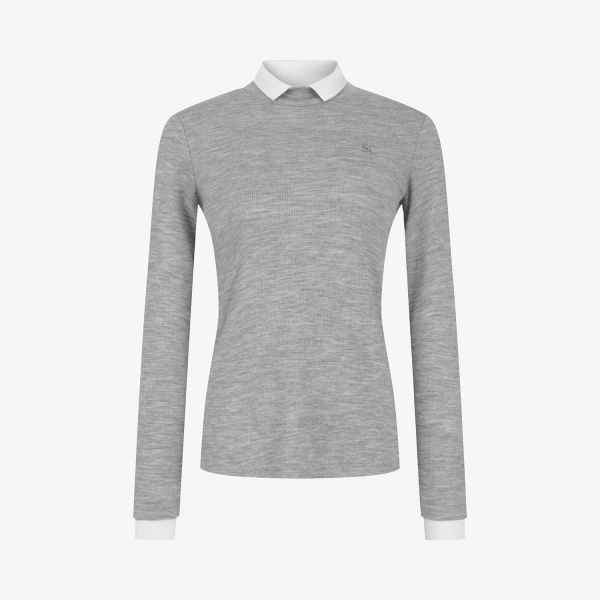 사우스케이프 여성 울 배색 카라 티셔츠_멜란지 그레이