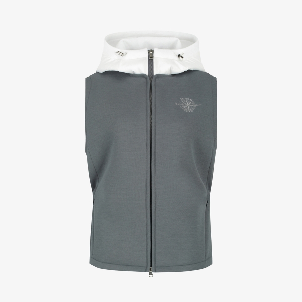 여성 사우스크로스 배색 후드 패딩 베스트_다크 그레이