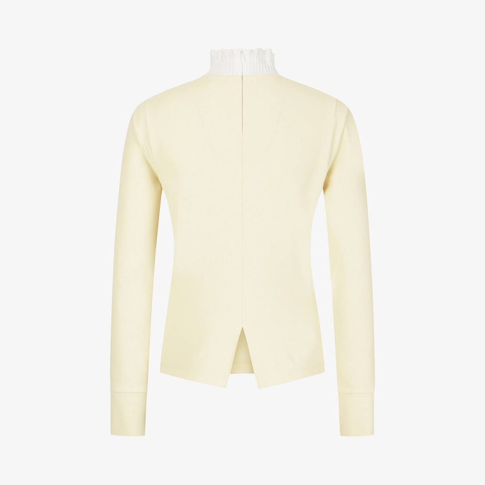 여성 사우스크로스 프릴 모크넥 백 슬릿 티셔츠_라이트 옐로우