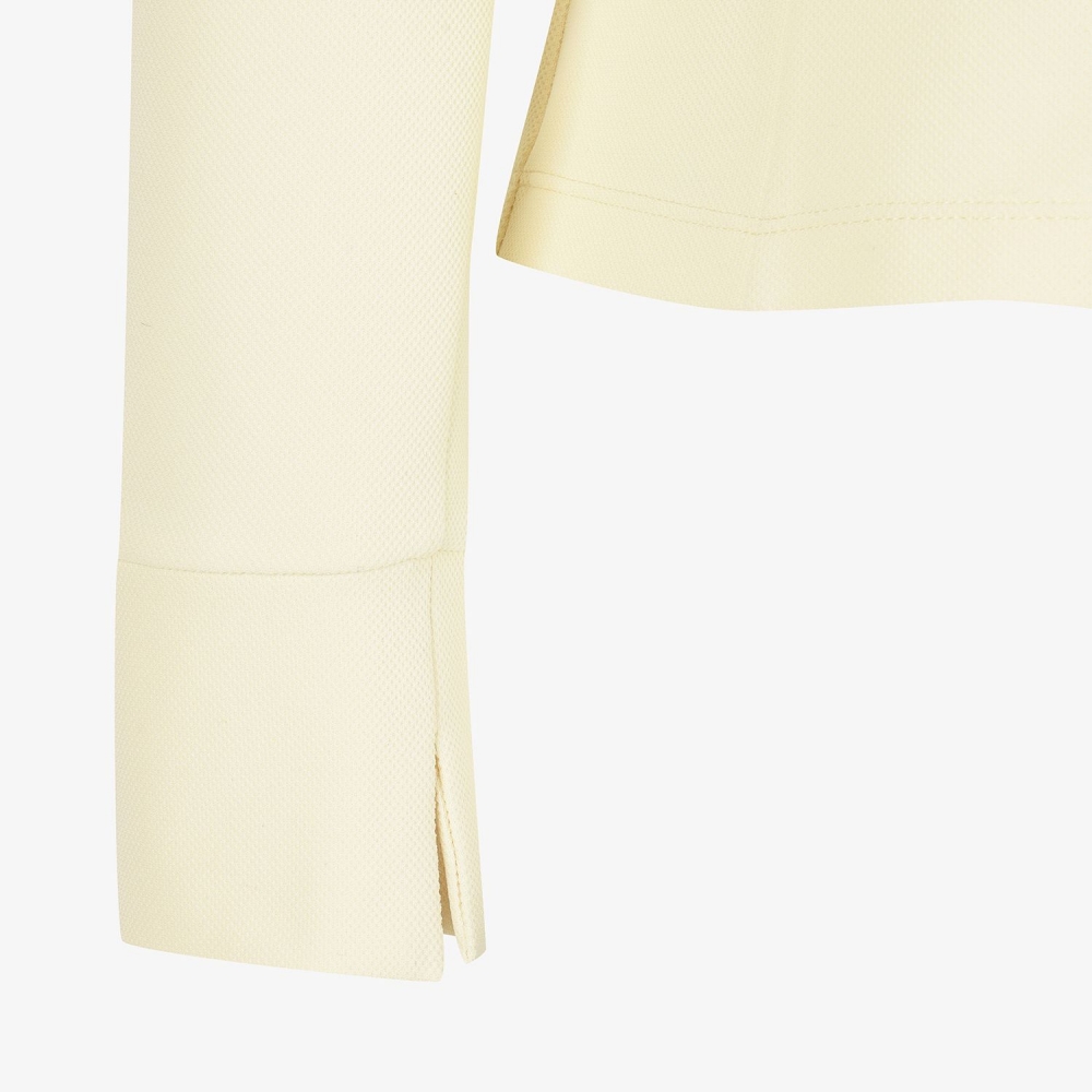 여성 사우스크로스 프릴 모크넥 백 슬릿 티셔츠_라이트 옐로우