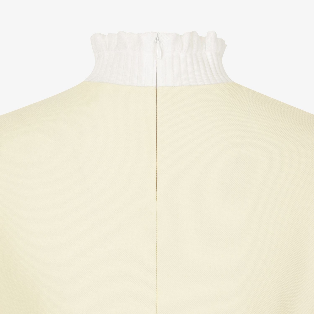 여성 사우스크로스 프릴 모크넥 백 슬릿 티셔츠_라이트 옐로우