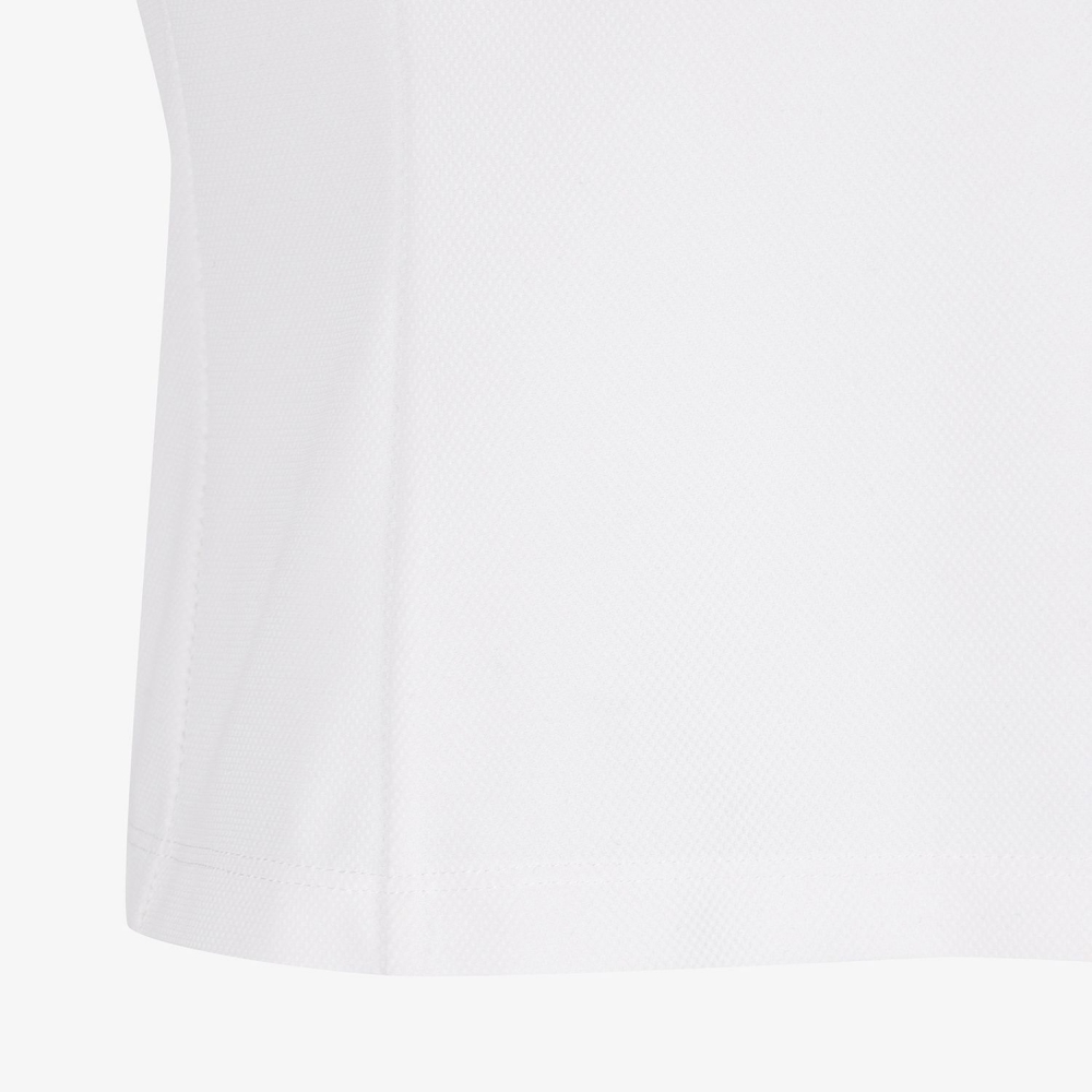 여성 사우스크로스 프릴 모크넥 백 슬릿 티셔츠_화이트