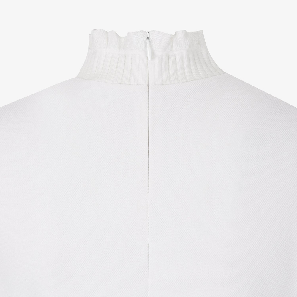 여성 사우스크로스 프릴 모크넥 백 슬릿 티셔츠_화이트