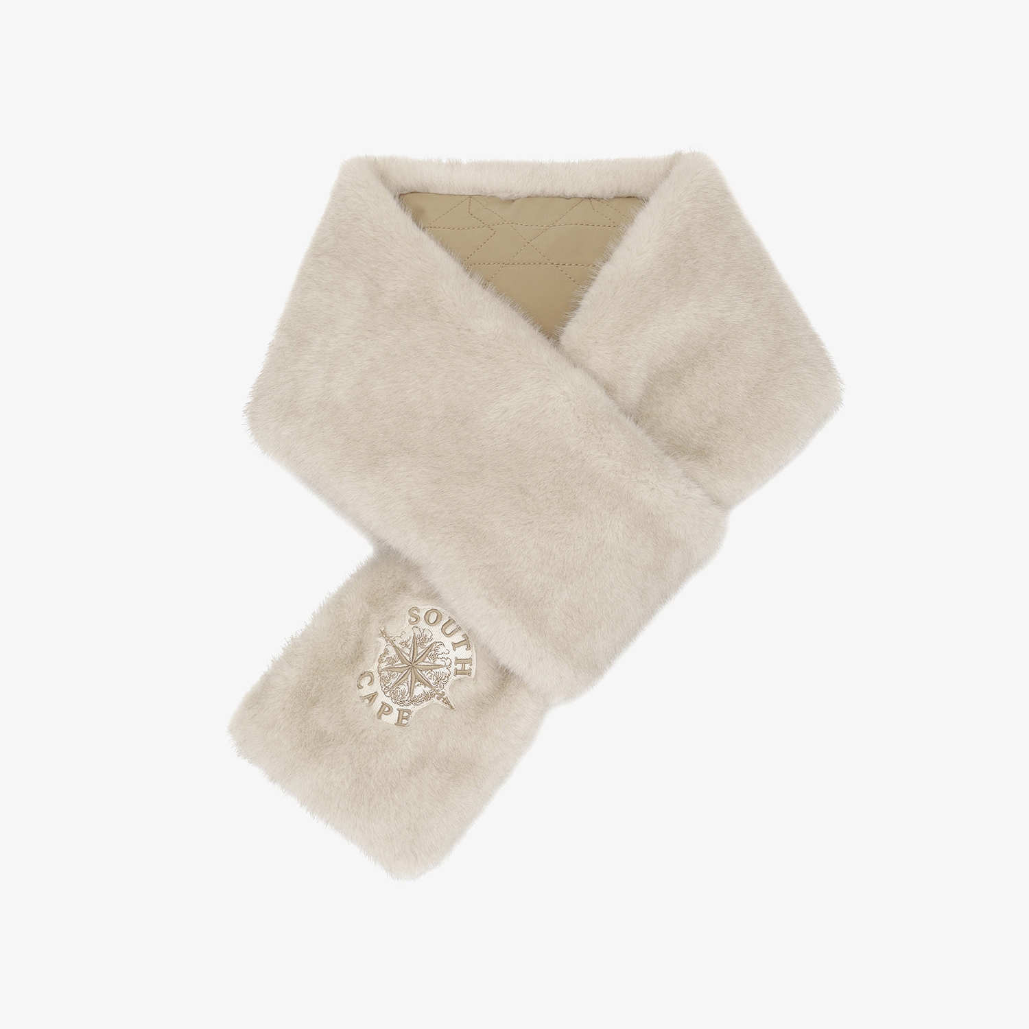 사우스케이프 여성 퀼팅 퍼 리버시블 넥 워머_베이지