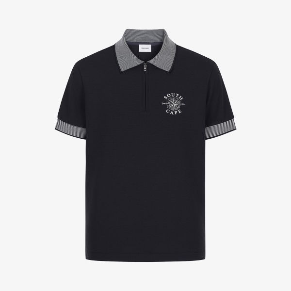 남성 사우스크로스 소매 스트라이프 집업 티셔츠_블랙