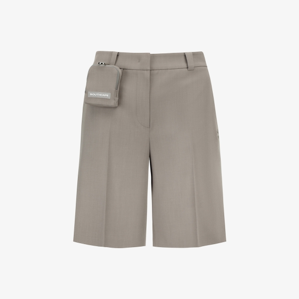 사우스케이프 여성 볼 포켓 SC 로고 밴드 하프 팬츠_세피아