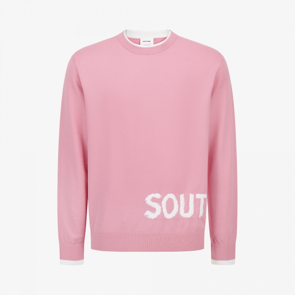 사우스케이프 남성 로고 라운드넥 니트 풀오버_핑크