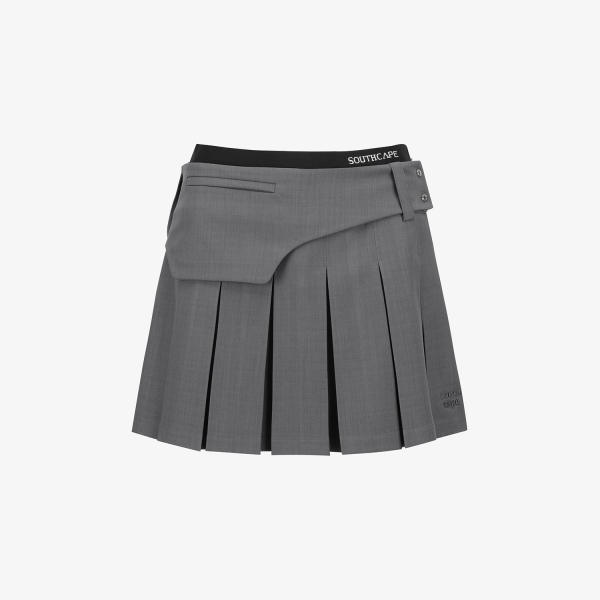 사우스케이프 여성 벨트백 플리츠 스커트_그레이