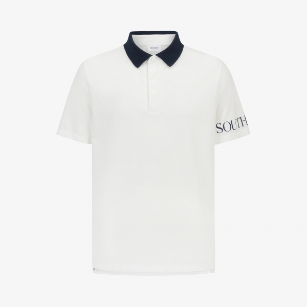 사우스케이프 남성 소매 로고 배색 카라 티셔츠_화이트