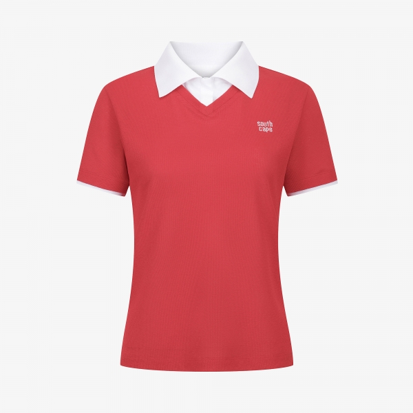 사우스케이프 여성 니트라이크 카라 반팔 티셔츠_레드