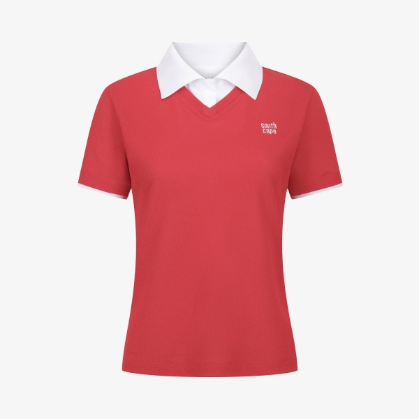 사우스케이프 여성 니트라이크 카라 반팔 티셔츠_레드